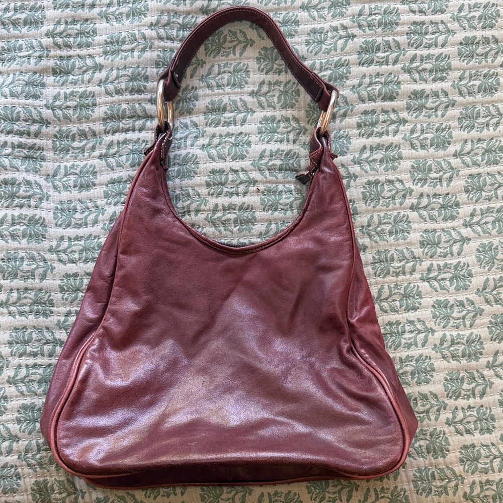 Erica Tanov Elegant Burgundy Leather Shoulder Bag with Silver-Tone Accents
